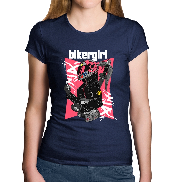 Baby Look Algodão Biker Girl - Marinho