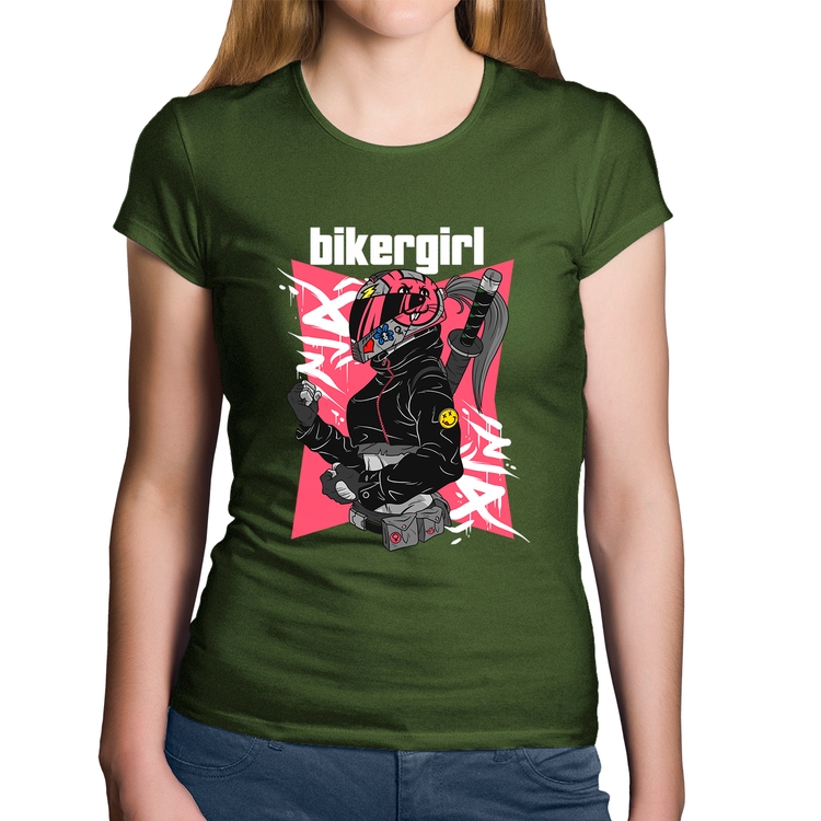 Baby Look Algodão Biker Girl - Musgo