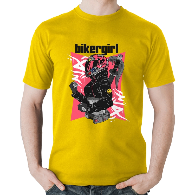 Camiseta Algodão Biker Girl - Amarela