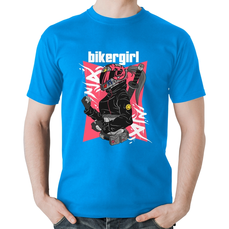 Camiseta Algodão Biker Girl - Azul