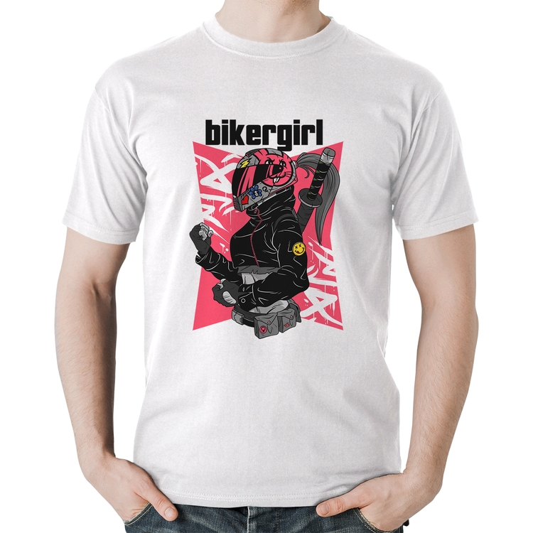 Camiseta Algodão Biker Girl - Branca