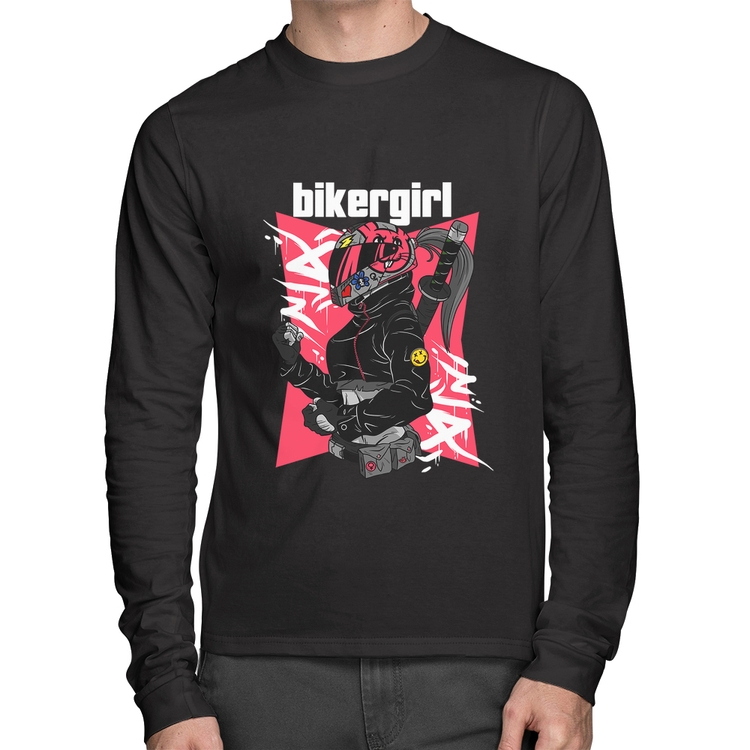 Camiseta Algodão Biker Girl Manga Longa