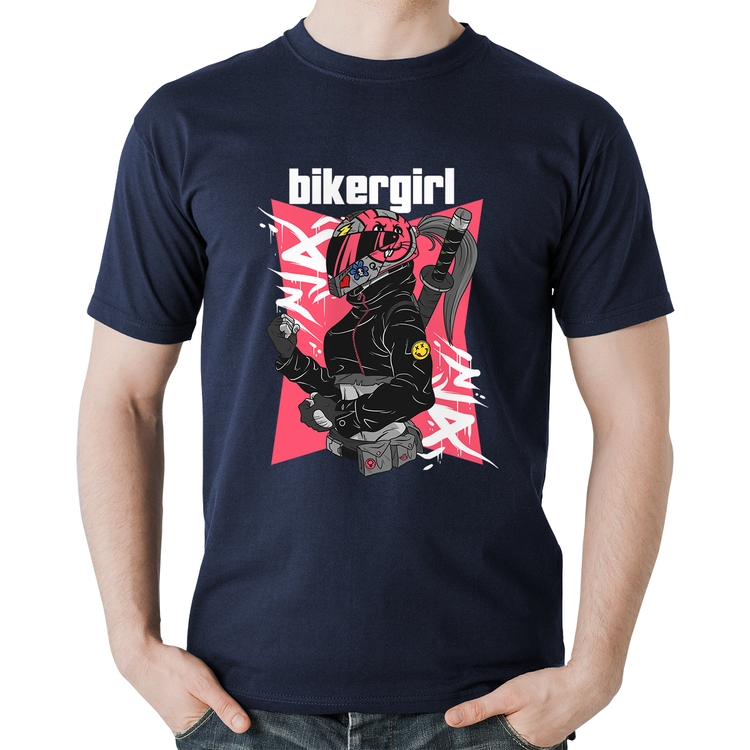 Camiseta Algodão Biker Girl - Marinho