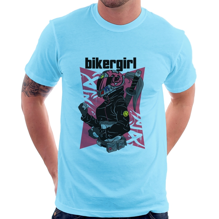 Camiseta Biker Girl - Azul Bebê
