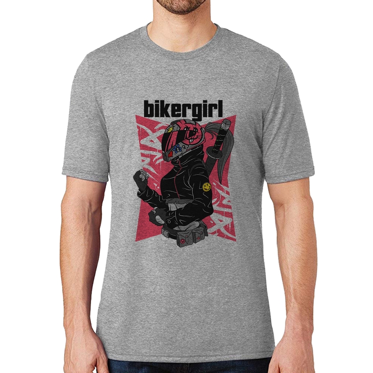 Camiseta Biker Girl - Cinza