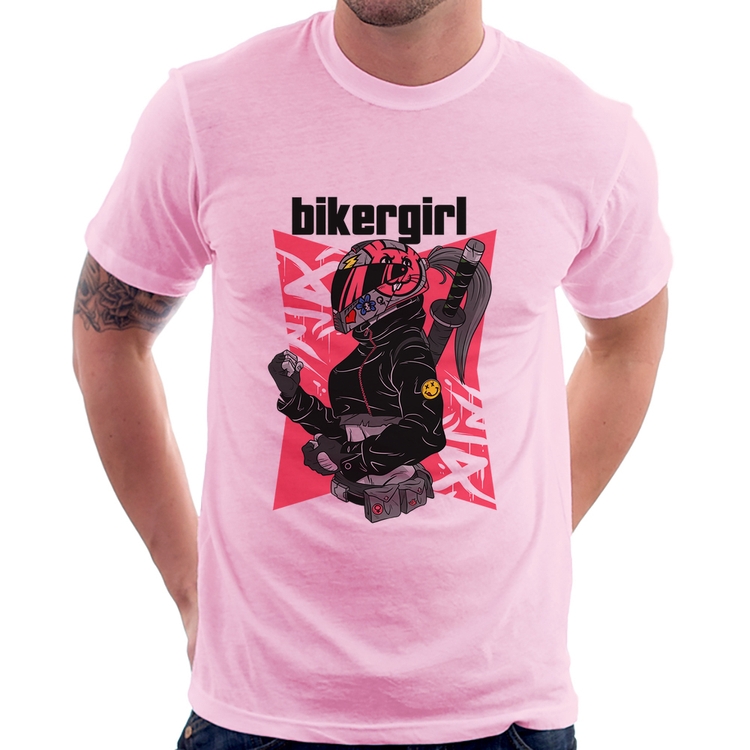 Camiseta Biker Girl - Rosa Bebê