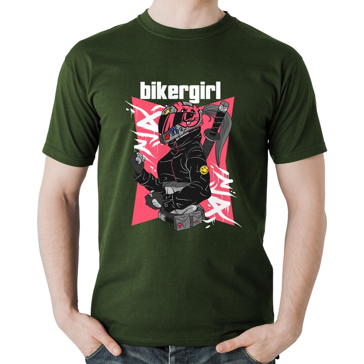 Camiseta Algodão Biker Girl - Musgo