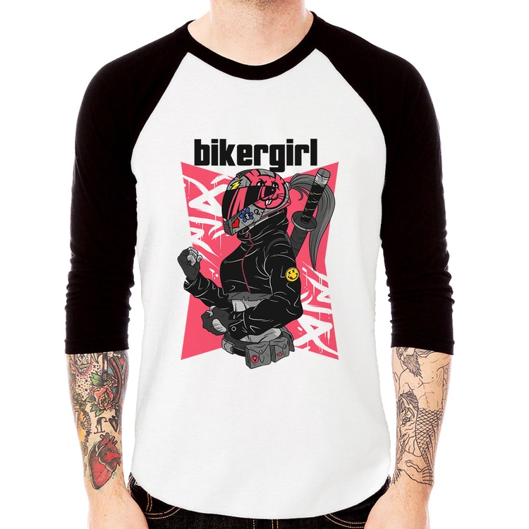 Camiseta Raglan Biker Girl Manga 3/4