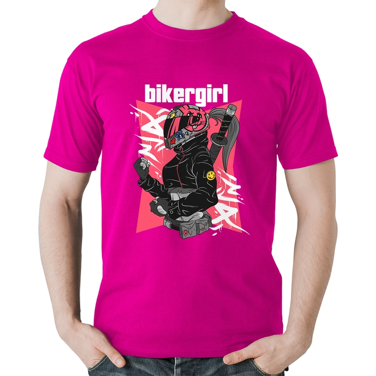 Camiseta Algodão Biker Girl - Rosa