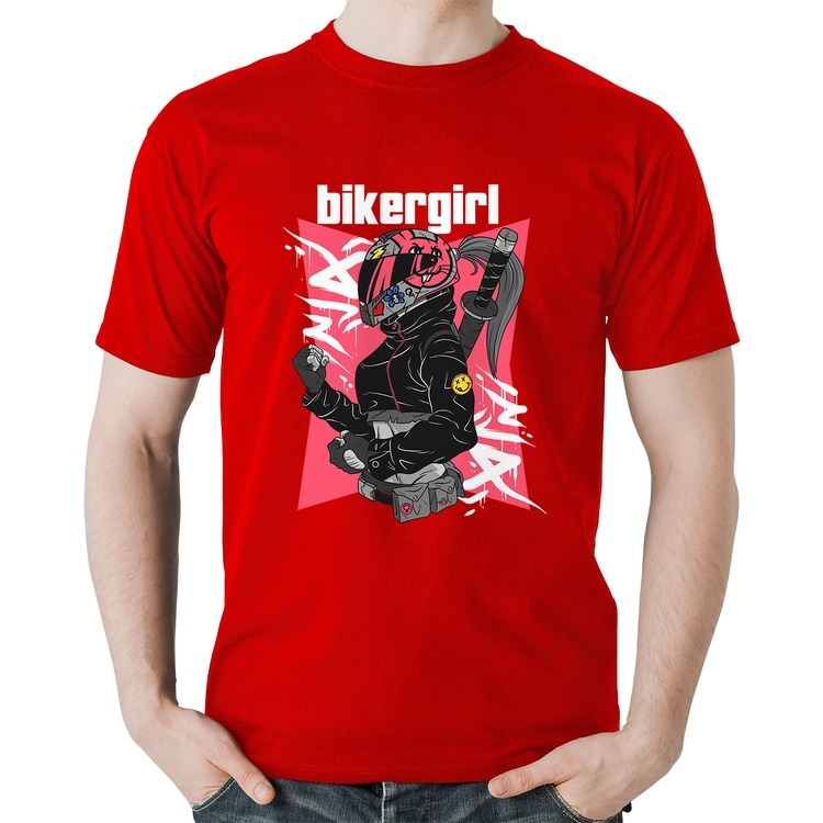 Camiseta Algodão Biker Girl - Vermelha