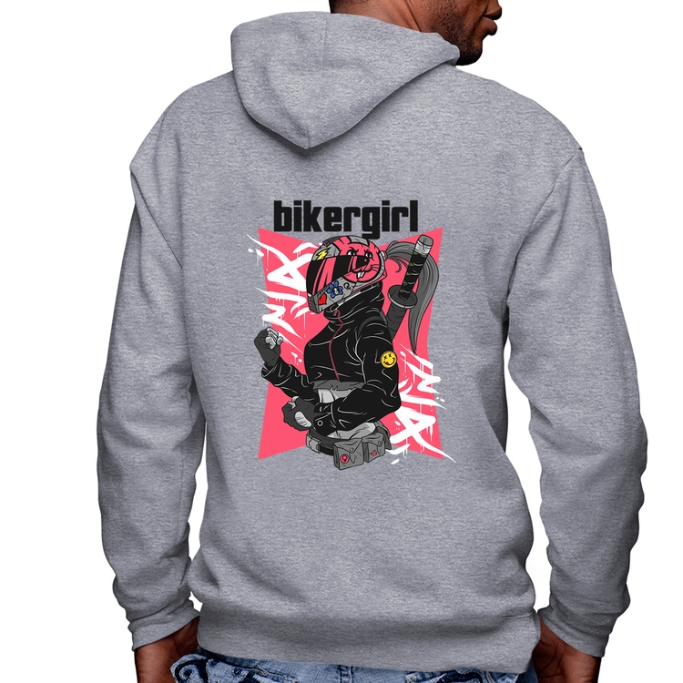 Blusa Moletom Biker Girl Masculina com Capuz e Zíper - Mescla