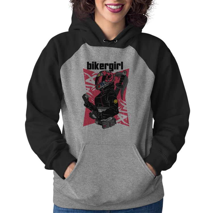 Moletom Feminino Biker Girl - Cinza/Preto
