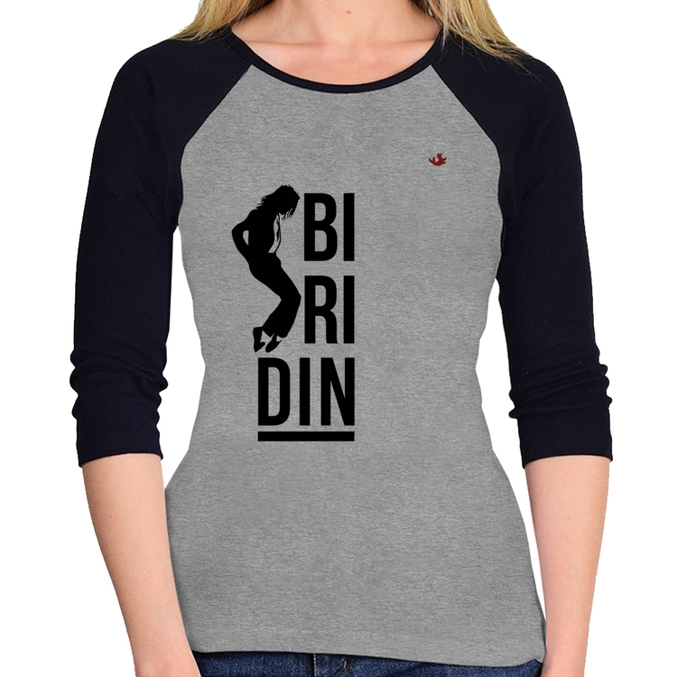 Baby Look Raglan Biridin Manga 3/4 - Cinza/Preto