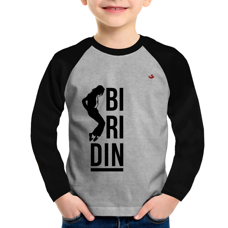 Camiseta Raglan Infantil Biridin Manga Longa - Cinza/Preto