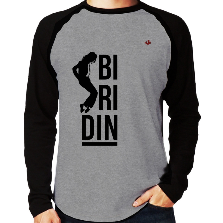 Camiseta Raglan Biridin Manga Longa - Cinza/Preto