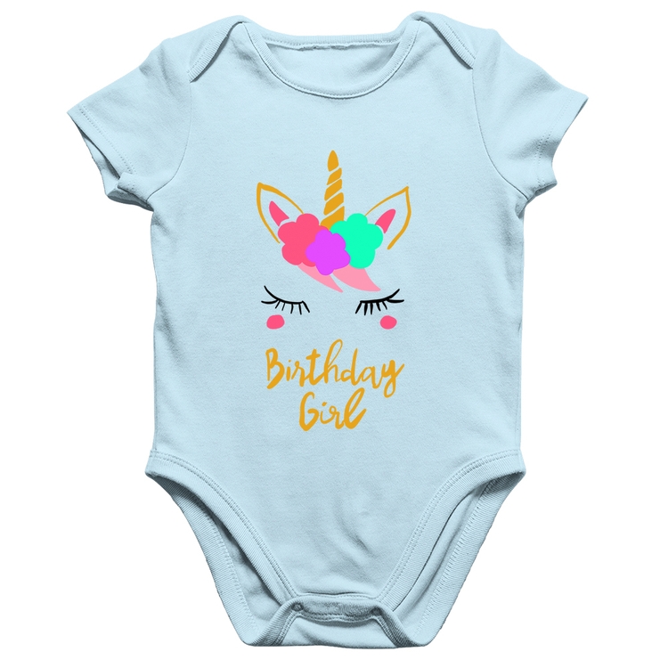 Body Bebê Algodão Birthday Girl - Azul Bebê