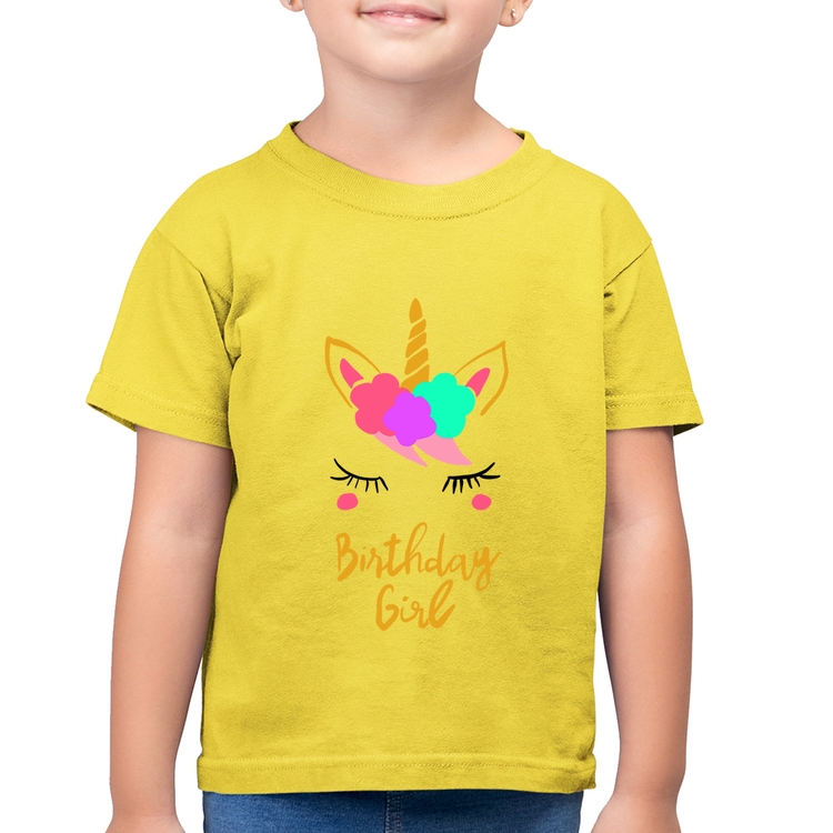 Camiseta Algodão Infantil Birthday Girl - Amarelo Canário