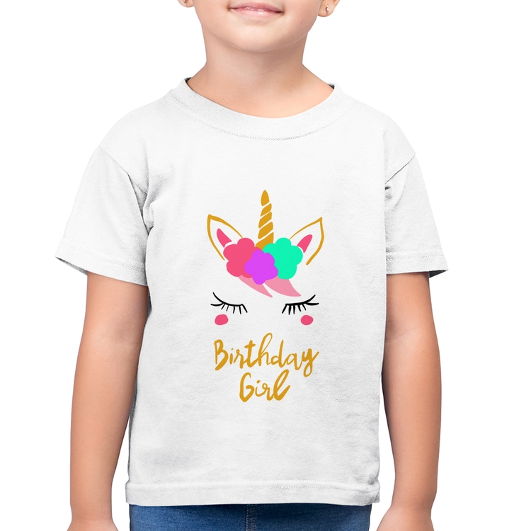 Camiseta Algodão Infantil Birthday Girl - Branca