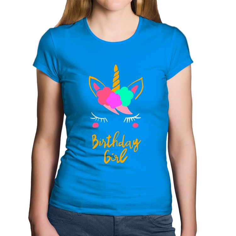 Baby Look Algodão Birthday Girl - Azul