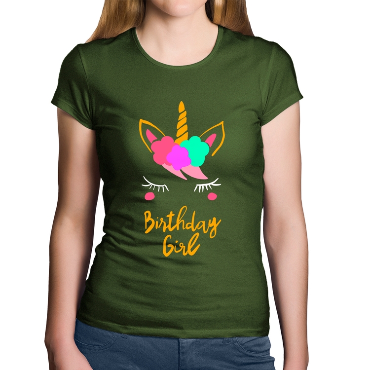 Baby Look Algodão Birthday Girl - Musgo