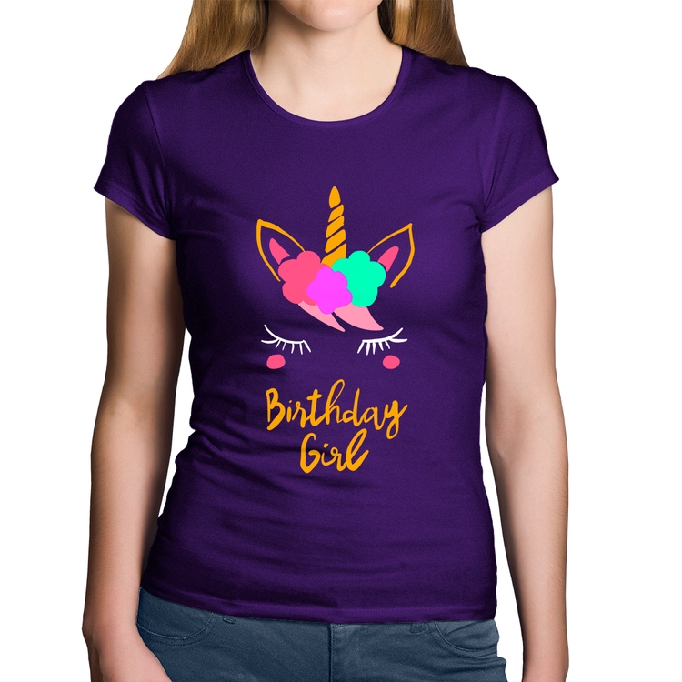 Baby Look Algodão Birthday Girl - Roxa