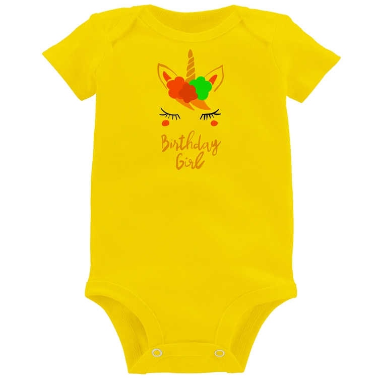 Body Bebê Birthday Girl - Amarelo