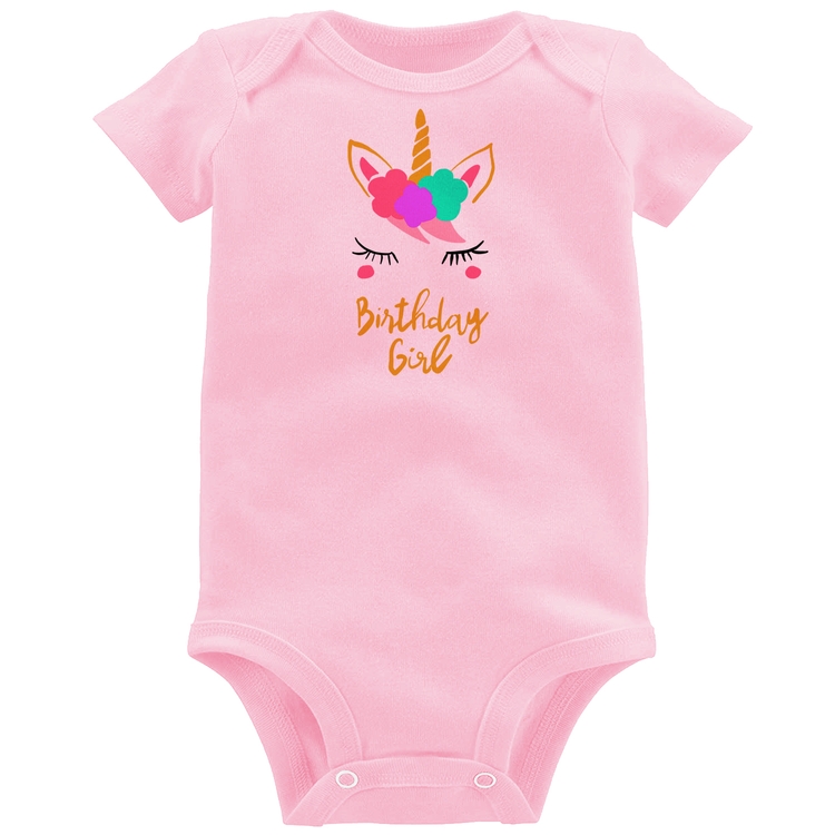 Body Bebê Birthday Girl - Rosa Bebê