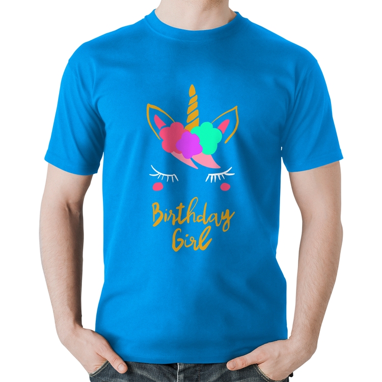 Camiseta Algodão Birthday Girl - Azul
