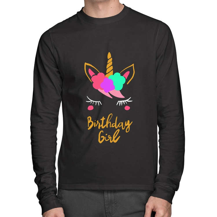 Camiseta Algodão Birthday Girl Manga Longa