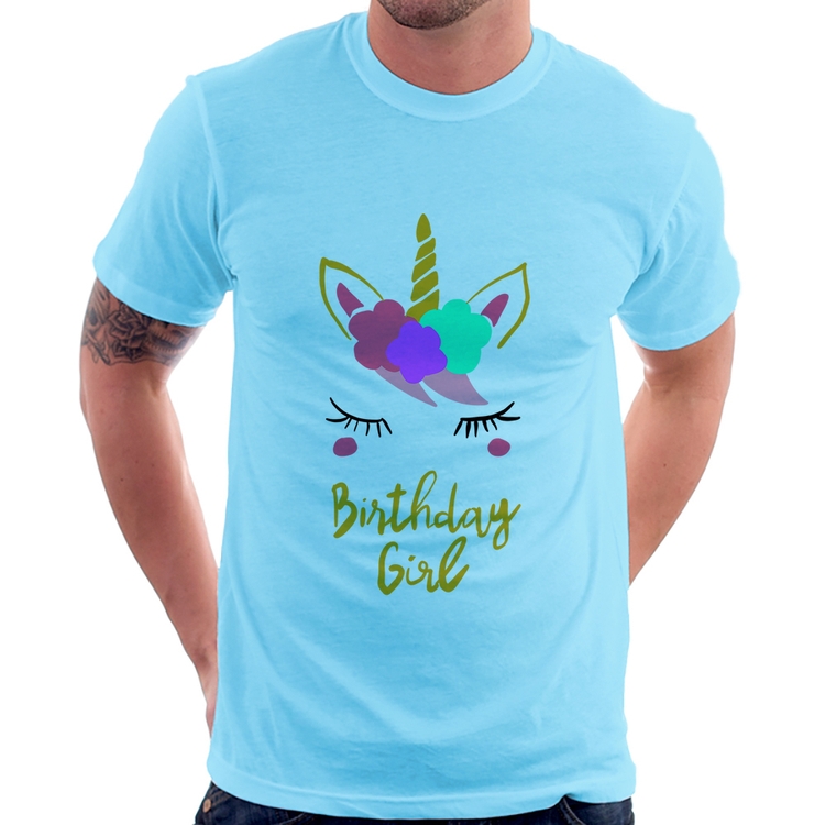Camiseta Birthday Girl - Azul Bebê