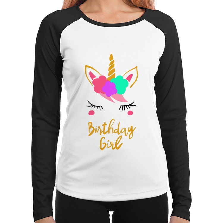 Baby Look Raglan Birthday Girl Manga Longa