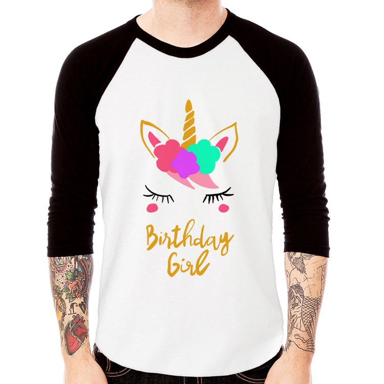Camiseta Raglan Birthday Girl Manga 3/4