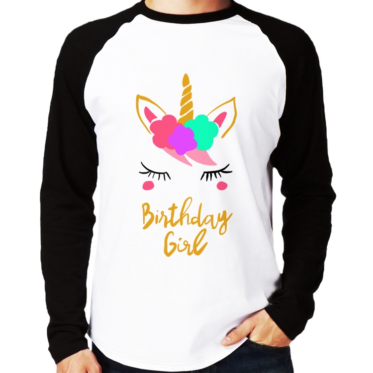 Camiseta Raglan Birthday Girl Manga Longa