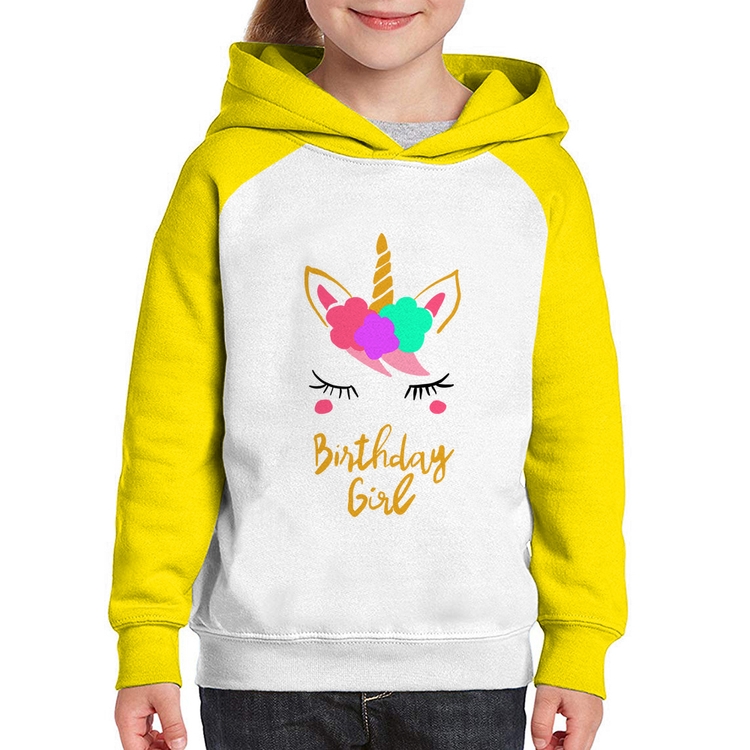 Moletom Infantil Birthday Girl - Branco/Amarelo