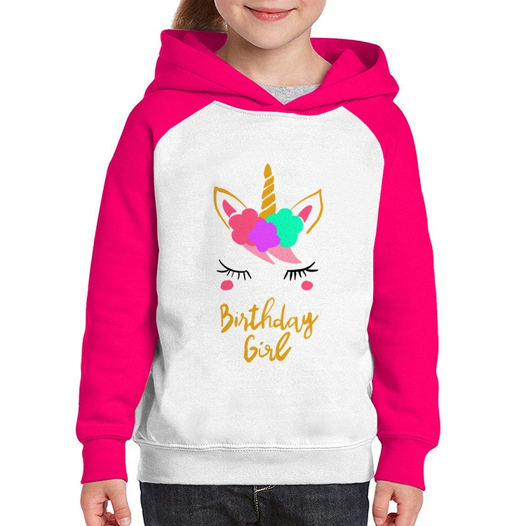 Moletom Infantil Birthday Girl - Branco/Rosa