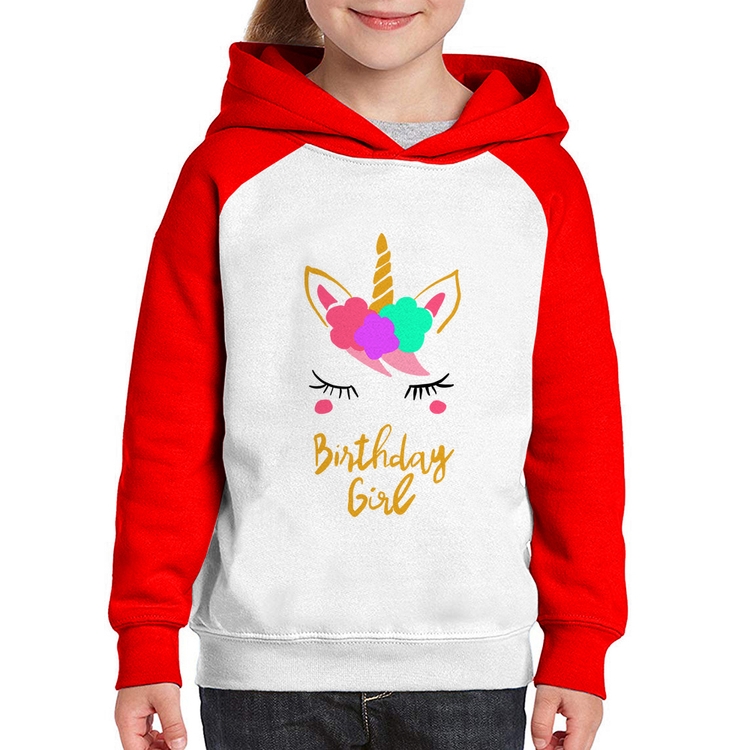 Moletom Infantil Birthday Girl - Branco/Vermelho