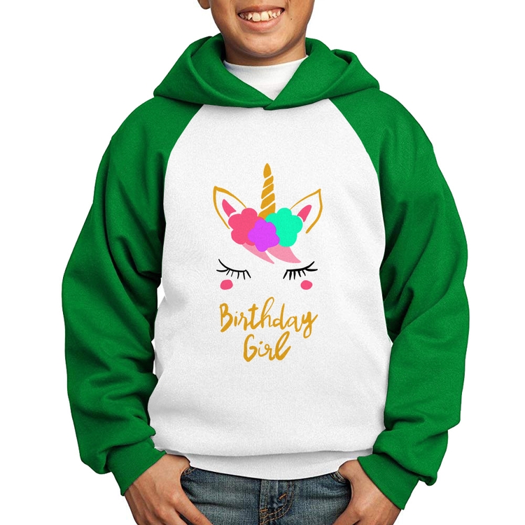 Moletom Infantil Birthday Girl - Branco/Verde