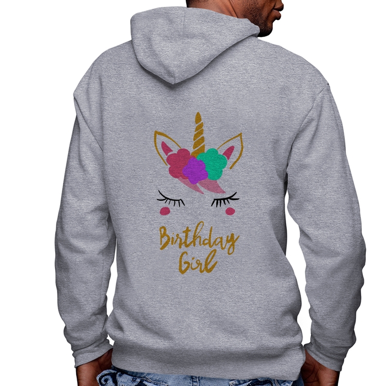 Blusa Moletom Birthday Girl Masculina com Capuz e Zíper - Mescla