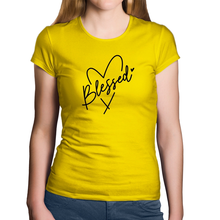 Baby Look Algodão Blessed Heart - Amarela