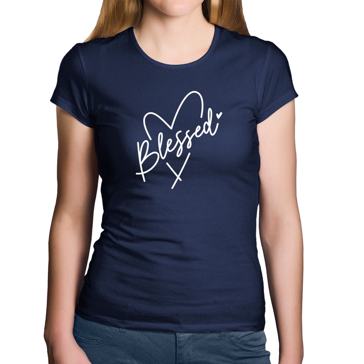 Baby Look Algodão Blessed Heart - Marinho