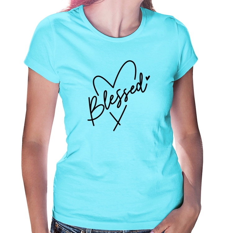 Baby Look Blessed Heart - Azul Claro