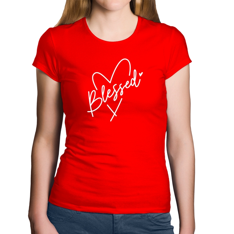 Baby Look Algodão Blessed Heart - Vermelha