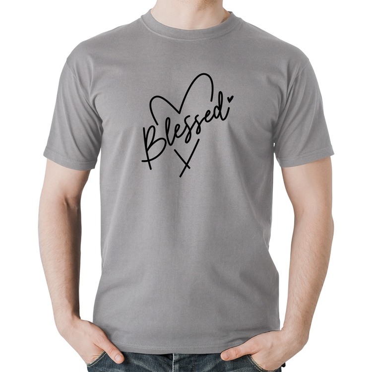 Camiseta Algodão Blessed Heart - Cinza