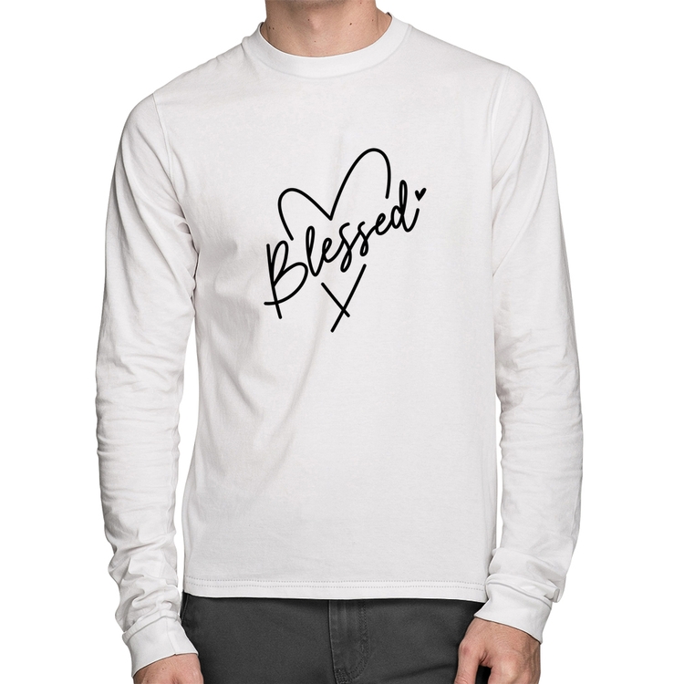 Camiseta Algodão Blessed Heart Manga Longa - Branca
