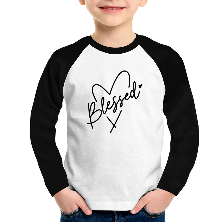 Camiseta Raglan Infantil Blessed Heart Manga Longa