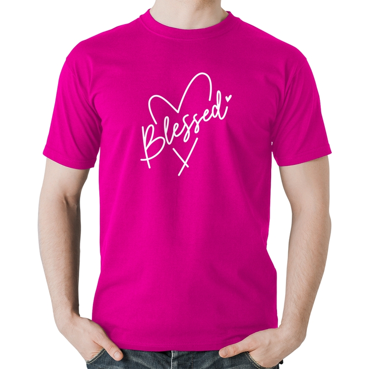 Camiseta Algodão Blessed Heart - Rosa