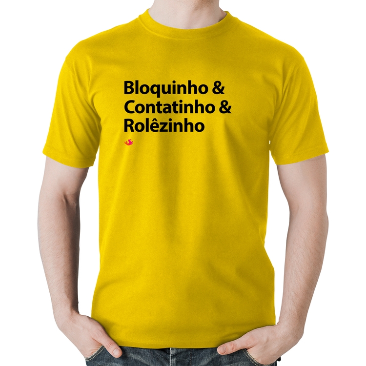 Camiseta Algodão Bloquinho & Contatinho & Rolêzinho - Amarela