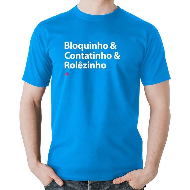Camiseta Algodão Bloquinho & Contatinho & Rolêzinho - Azul