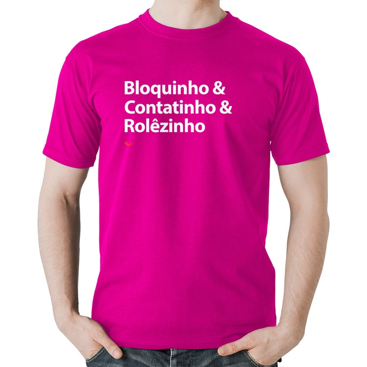 Camiseta Algodão Bloquinho & Contatinho & Rolêzinho - Rosa