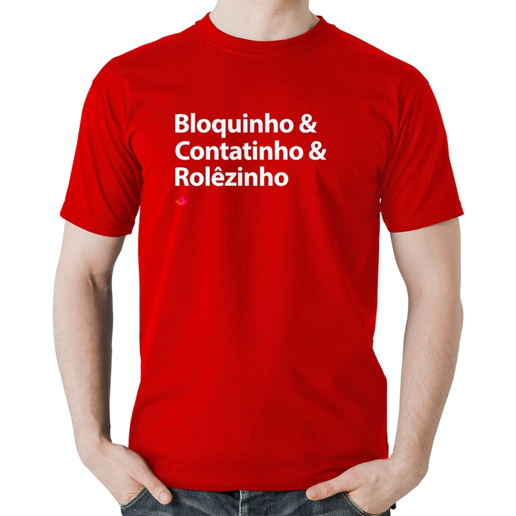 Camiseta Algodão Bloquinho & Contatinho & Rolêzinho - Vermelha